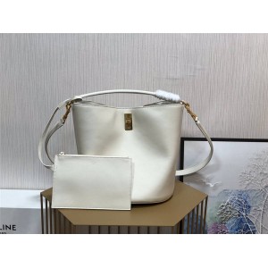 celine BUCKET 16 smooth cow leather bucket bag white 195573