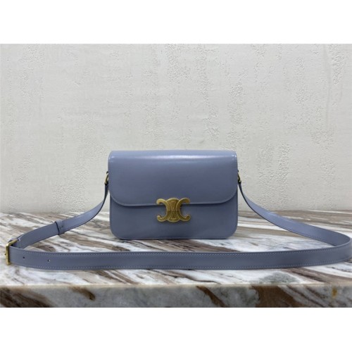 CELINE Shiny Calfskin Triomphe Shoulder Bag Soft Blue 1218764