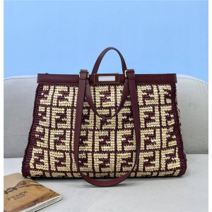 FENDI PEEKABOO X-TOTE FF raffia woven shopping bag 8BH374
