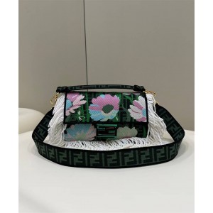 FENDI 8BR600 Embroidered Tassel BAGUETTE Medium Handbag 8270