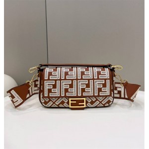 FENDI 8BR600 Hollow Embroidered BAGUETTE Medium Handbag 8372