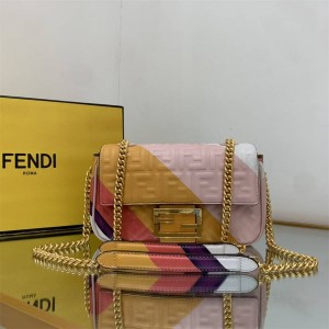 FENDI 8BR793 Color Block Iconic Baguette Medium Chain Handbag 6356