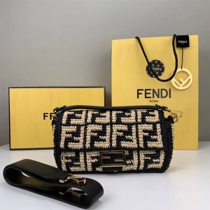 FENDI 8BR600 BAGUETTE Medium Lafite Woven Handbag 2033