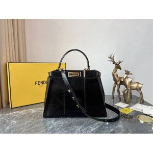 FENDI 8BN290 PEEKABOO ICONIC Medium Fold Oil Wax Leather Handbag