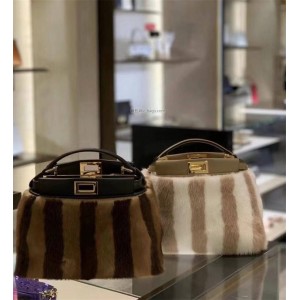 FENDI 8BN244 Mink Stripe PEEKABOO ICONIC Mini Handbag 860516