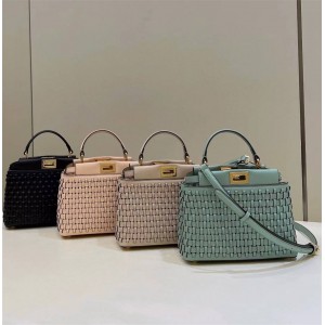 FENDI 8BN244 Woven Sheepskin PEEKABOO ICONIC Mini Handbag 80109