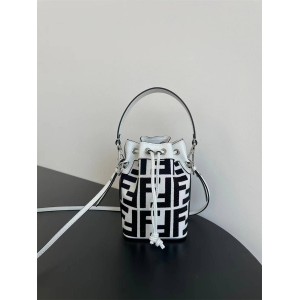 FENDI 8BS010 Black and White MON TRESOR Mini Small Bucket Bag 70107