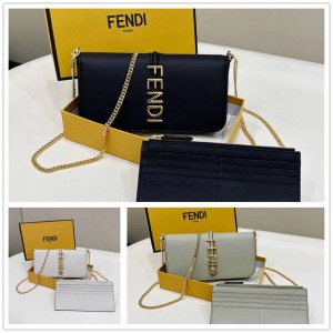 FENDI 8BS076 Fendigraphy Leather Clip 2-in-1 Chain Bag Handbag