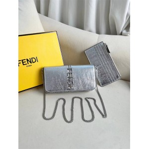 FENDI 8BS076 Fendigraphy Silver 2-in-1 Chain Bag Handbag