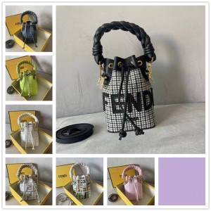 FENDI 8BS010 Mon Tresor Embroidered Canvas Bucket Bag