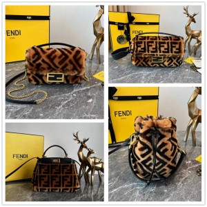 FENDI wool stick bag, water bucket bag, kitten bag