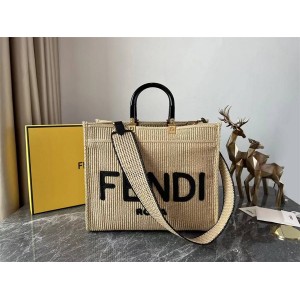 FENDI 8BH386 Woven Lafite Sunshine Medium Tote Bag Shopping Bag