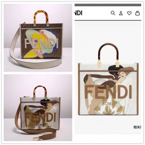 FENDI 8BH386 Sunshine Fashion Illustrator Medium Tote Bag 6358