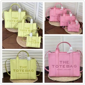 Marc Jacobs MJ Cherry Blossom Pink/Lemon Green Leather Tote Bag