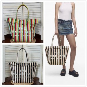 Marc Jacobs MJ Medium Striped Canvas Beach Bag Tote Bag