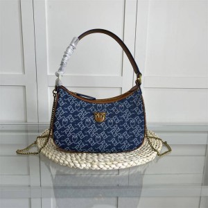 PINKO letter logo printed denim chain bag