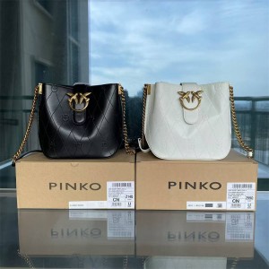 Pinko embossed logo single shoulder crossbody chain bucket bag