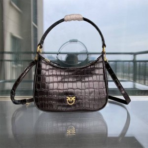 PINKO Half Moon Crocodile Pattern Embossed Underarm Bag Flying Bird Bag 1P22V2A051