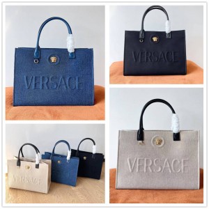 Versace 1004741 LA MEDUSA denim canvas large tote bag