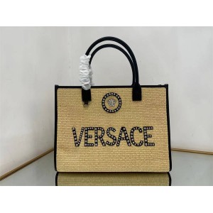 Versace 1004741 LA MEDUSA Lafite Grass Woven Large Tote Bag