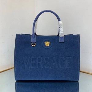Versace 1004741 LA MEDUSA Large Denim Handbag Tote Bag