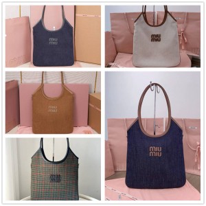 MIUMIU 5BG231 IVY Corduroy Canvas Cowboy Tote Bag