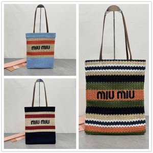 MIUMIU 5BG248 Lafite Grass Woven Tote Bag