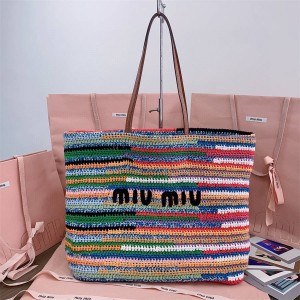 MIUMIU 5BG228 Rainbow Woven Tote Bag Shopping Bag