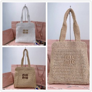 MIUMIU 5BG230 Lafite Grass Woven Tote Bag