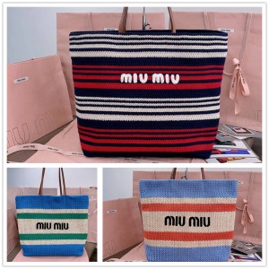 MIUMIU 5BG228 Lafite Grass Woven Shopping Bag Tote Bag