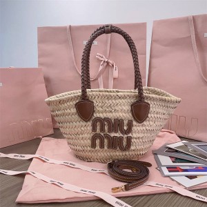 MIUMIU 5BG273 Small Tote Bag Woven Vegetable Basket Bag