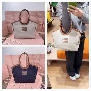 MIUMIU 5BG281 IVY Cowboy Canvas Medium Tote Bag