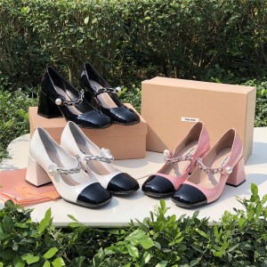 MIUMIU official website chain pearl NAPLAK leather high heels