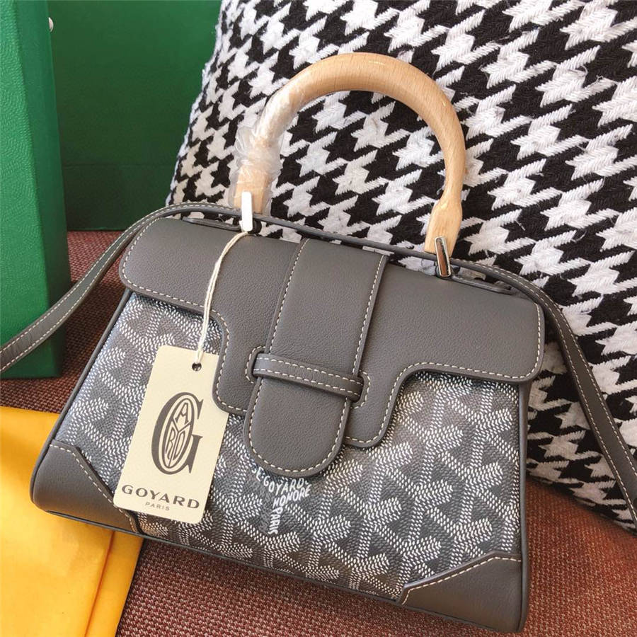 AUTHENTIC🤎 Goyard Saigon Wood Top Handle Mini Brown🤎 Leather Crossbody Bag